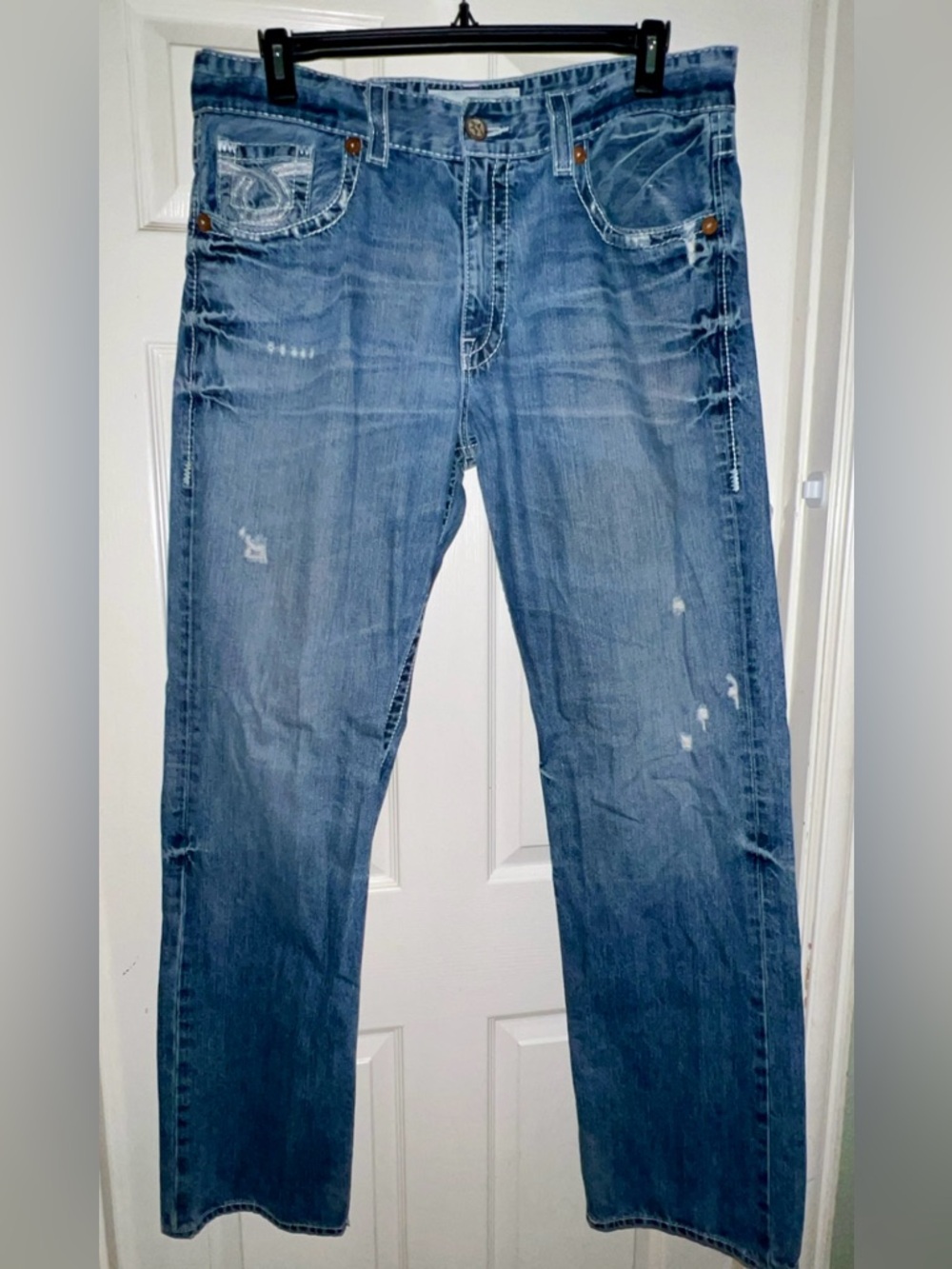 Men's Straight Light Blue Washed Jeans